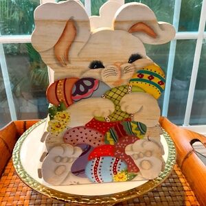 VTG Hand Painted Wooden Easter Basket Box Crate 🐰🐣